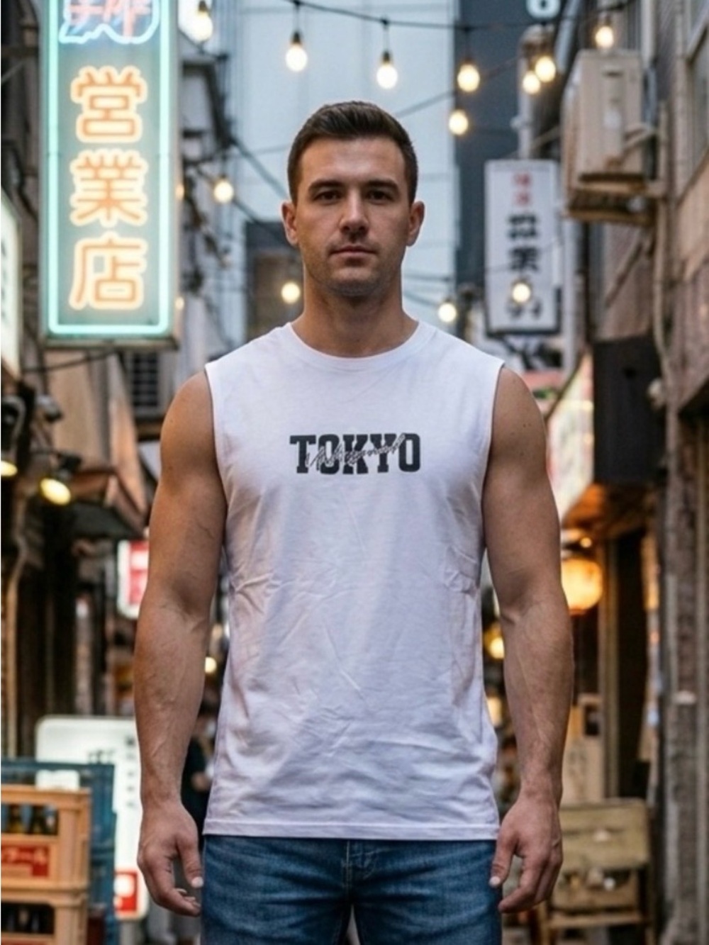Tokyo Underground Supercar Racing Graphic Sleeveless Tank Top Shirt White Medium